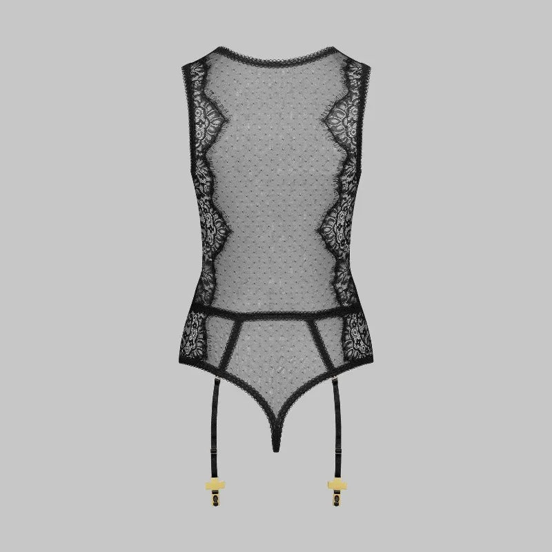 Toucheart Erotic Bodysuit Lace See-through Jumpsuit Garter Stockings Set Mesh Elegant Underwear