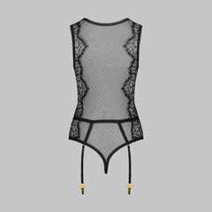 Toucheart Erotic Bodysuit Lace See-through Jumpsuit Garter Stockings Set Mesh Elegant Underwear