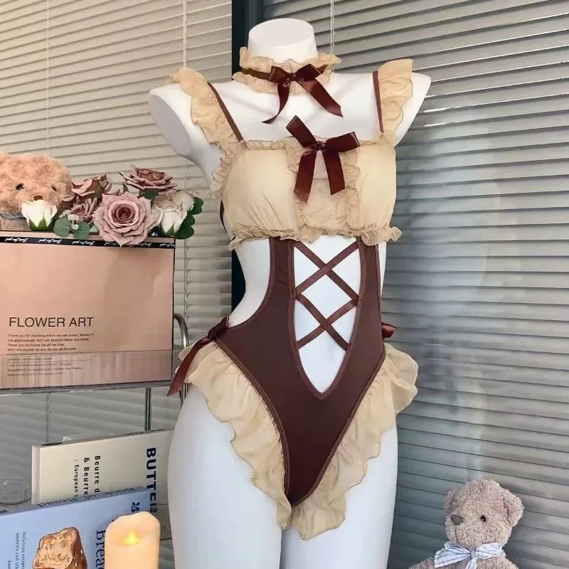 Toucheart Erotic Bodysuit Maid Cosplay Party Body Shaping See-through Pure Desire Elegant Meshpajamas