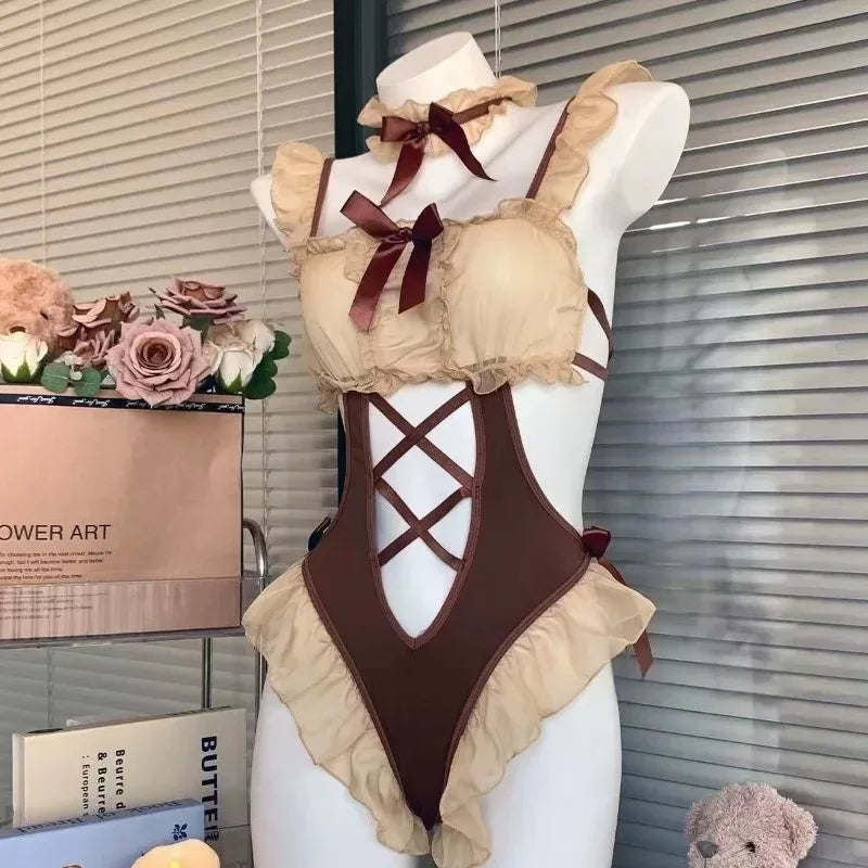Toucheart Erotic Bodysuit Maid Cosplay Party Body Shaping See-through Pure Desire Elegant Meshpajamas