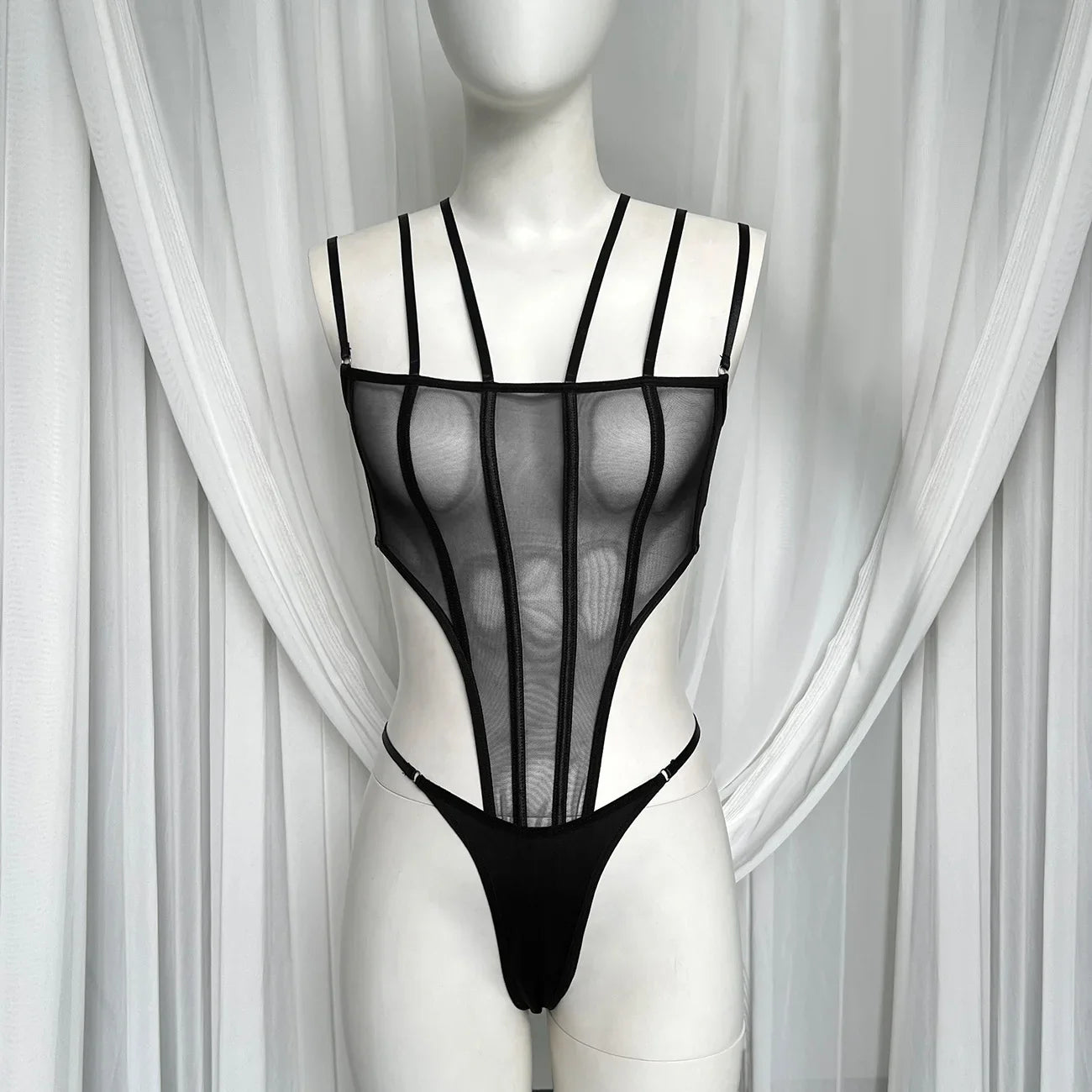 Toucheart Erotic Bodysuit Mesh See-through Underwear with Line Sense One-piece with and Large Backless One-piece
