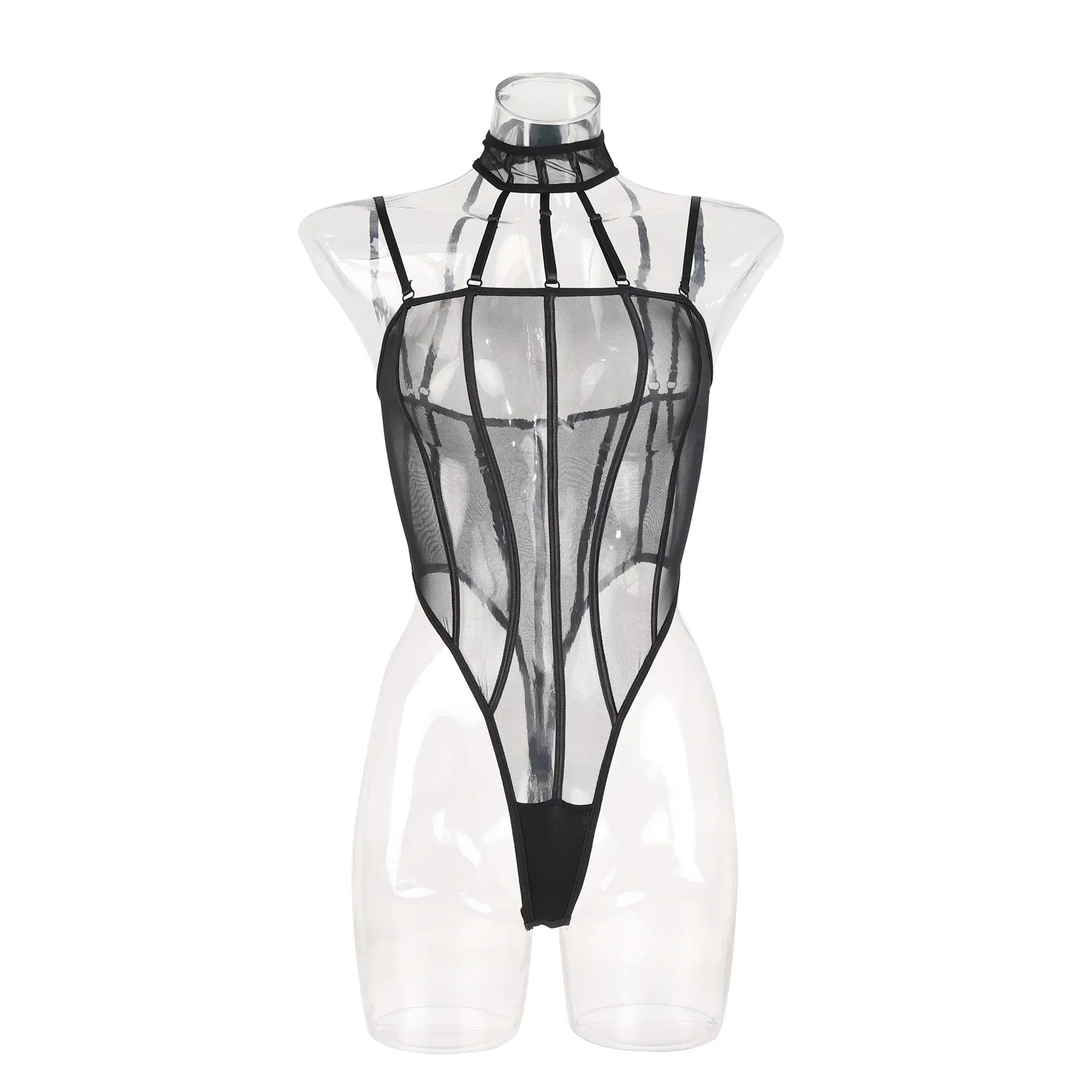 Toucheart Erotic Bodysuit Net Halter Lace See-through Backless Sissy PremiumCoquette Bodysuit