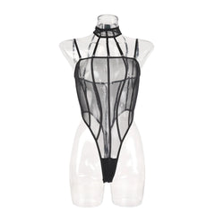 Toucheart Erotic Bodysuit Net Halter Lace See-through Backless Sissy PremiumCoquette Bodysuit