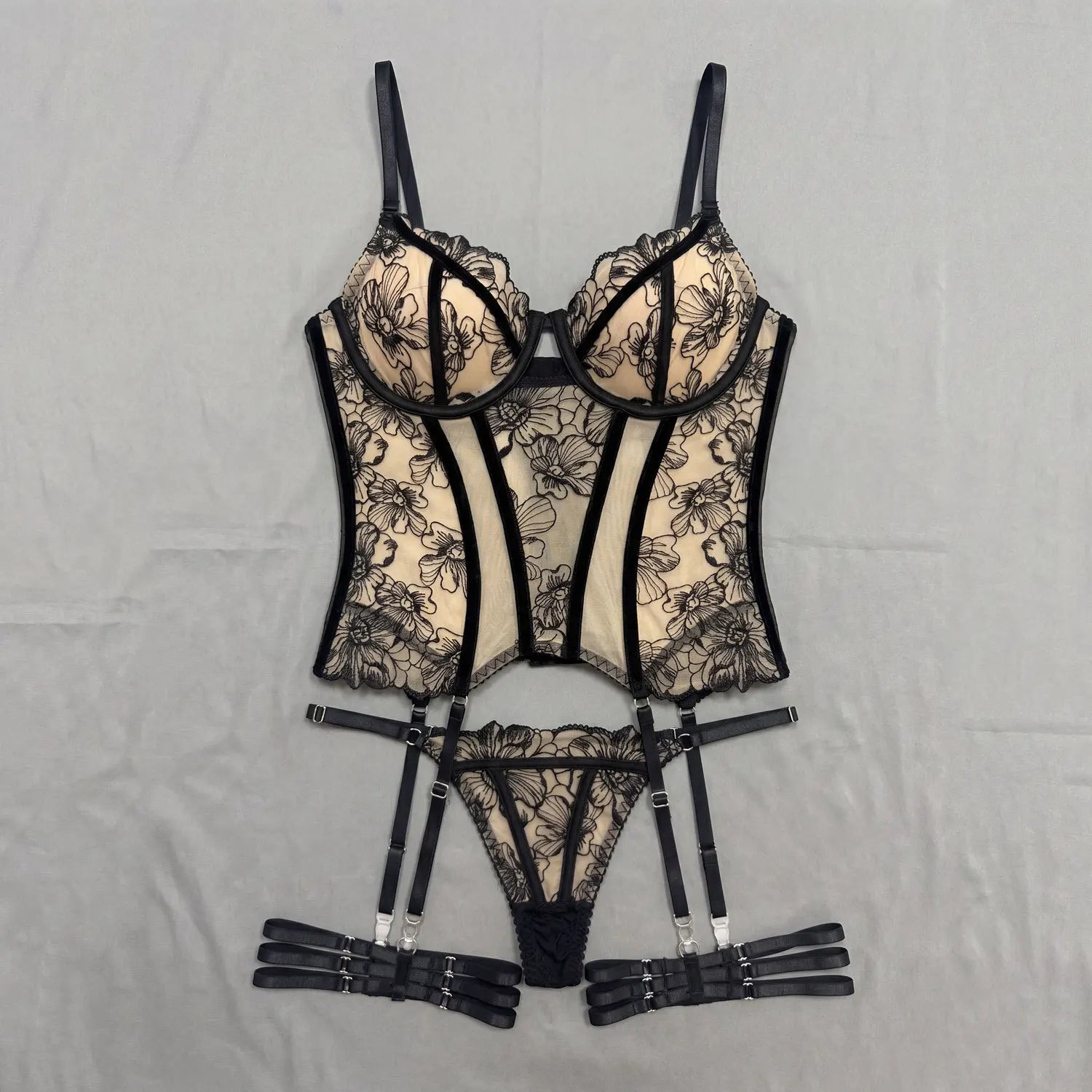 Toucheart Erotic Bodysuit See-through Body Shaping with Garters Set Underwear
