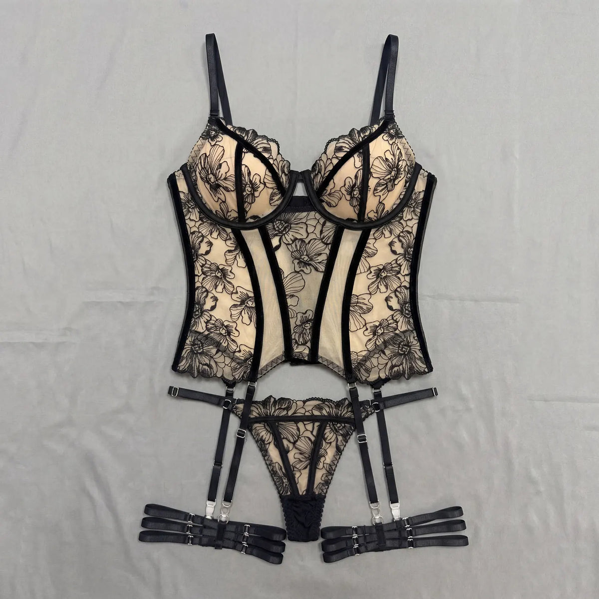 Toucheart Erotic Bodysuit See-through Body Shaping with Garters Set Underwear