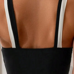 Toucheart Erotic Bodysuit One-piece Swimsuit with Contrasting Color Push-up and Body-shaping All-in-one U-neck