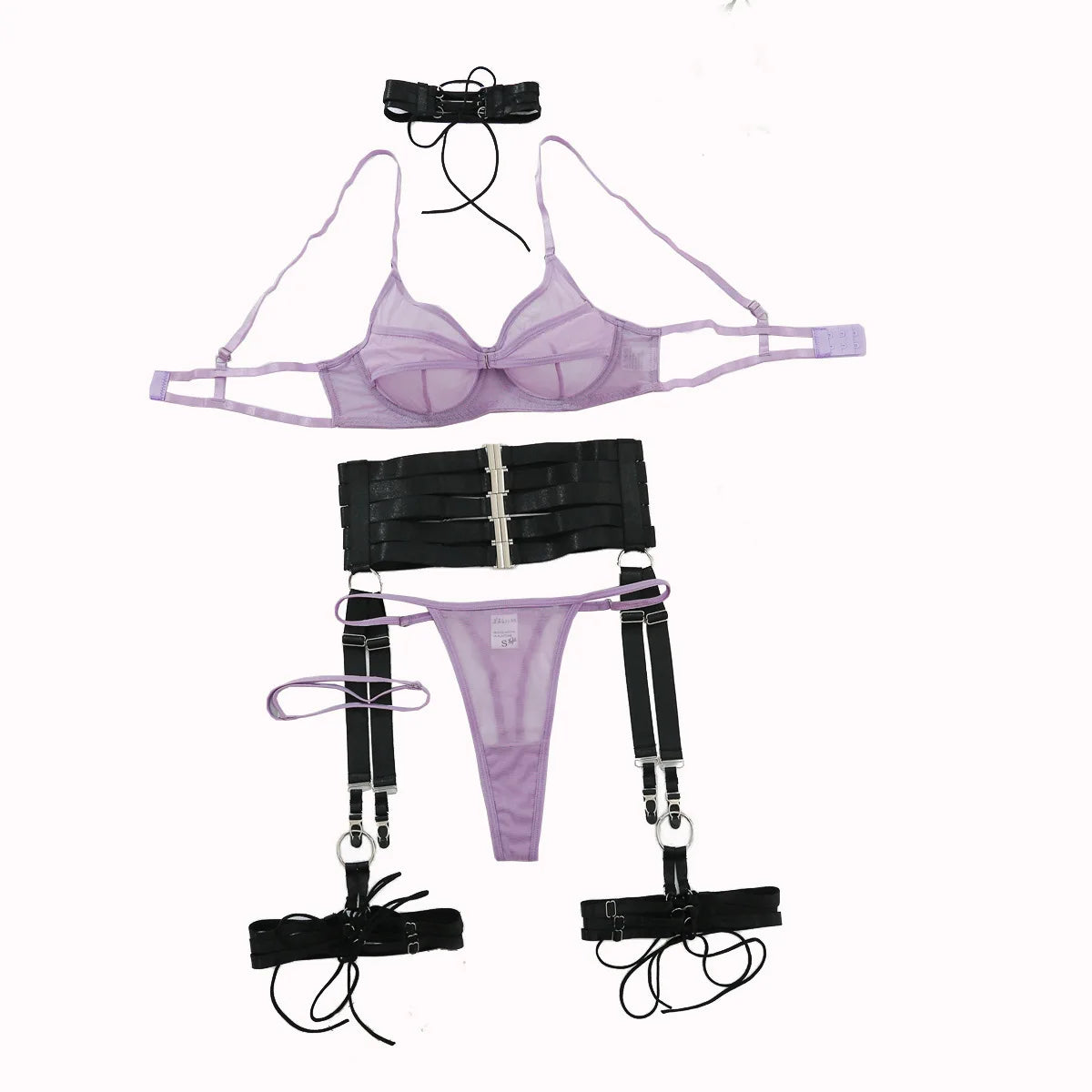 Toucheart Erotic Delicate Lingerie Mesh See-through Steel Ring Body Shaping Underwear Set