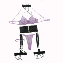 Toucheart Erotic Delicate Lingerie Mesh See-through Steel Ring Body Shaping Underwear Set