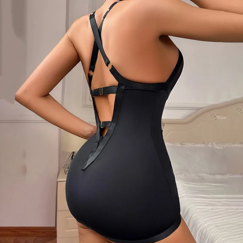 Toucheart Erotic Dress Rivet Decorated Cross V-neck Designgirl Halterneck Body-shaping IntimateHip-hugging Skirt