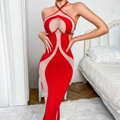 Toucheart Erotic Dress Temperament Halter Neck Sleeveless Slim Luxurious Hip-covering Long Skirt Evening Dress
