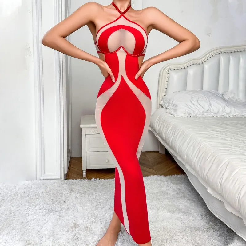 Toucheart Erotic Dress Temperament Halter Neck Sleeveless Slim Luxurious Hip-covering Long Skirt Evening Dress