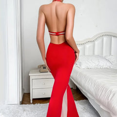 Toucheart Erotic Dress Temperament Halter Neck Sleeveless Slim Luxurious Hip-covering Long Skirt Evening Dress