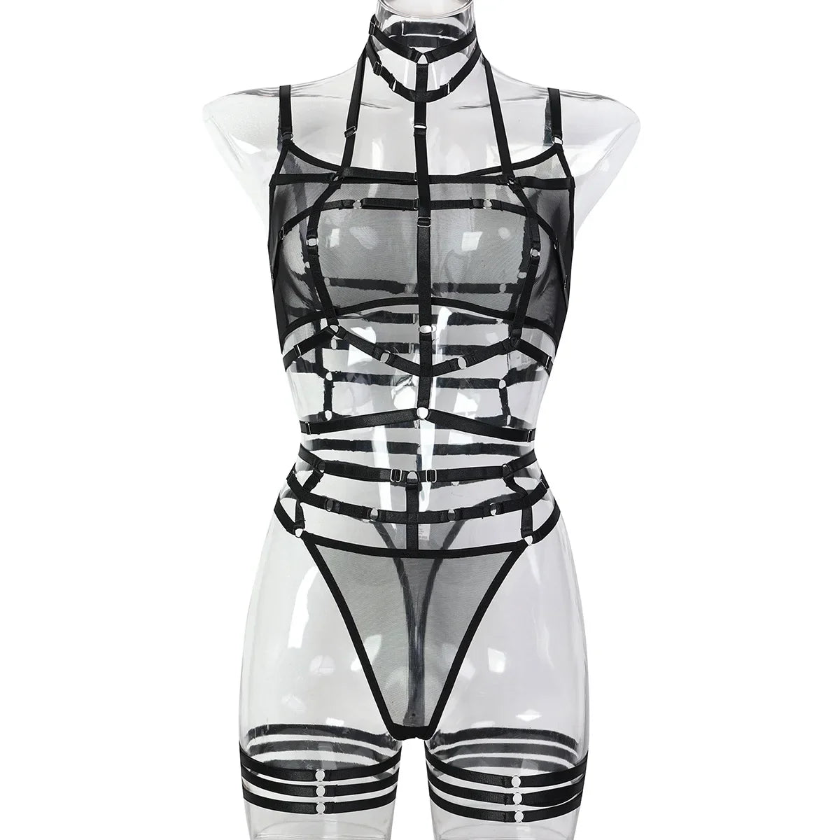 Toucheart Erotic Halter Lingerie Complex Strap Cross Mesh Body Shaping See-through Underwear Set