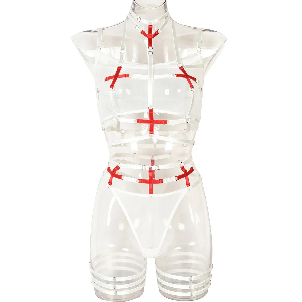 Toucheart Erotic Halter Lingerie Complex Strap Cross Mesh Body Shaping See-through Underwear Set