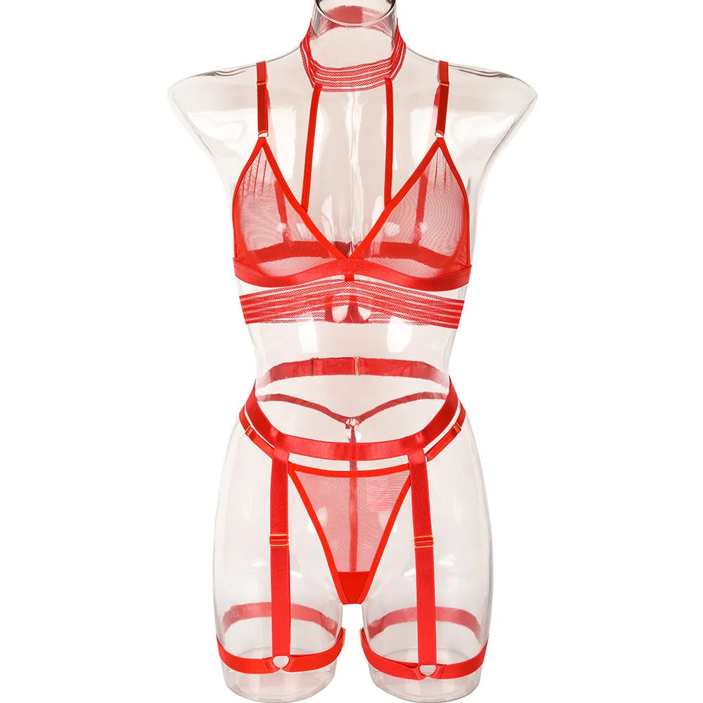 Toucheart Erotic Halter Lingerie Thin Model See-through Cross Straps Body Shaping Backless Lace Intimate Bra Set