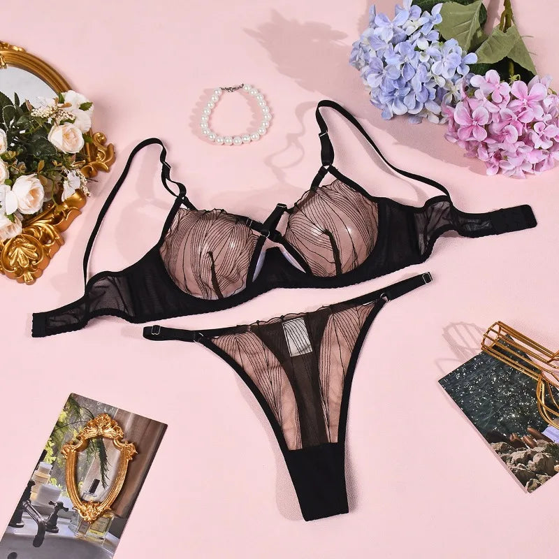 Toucheart Erotic Lingerie Cross-strap Beauty Lace Bra Large Breasts Tolook Smaller and Prevent Sagging Delicateunderwear Set