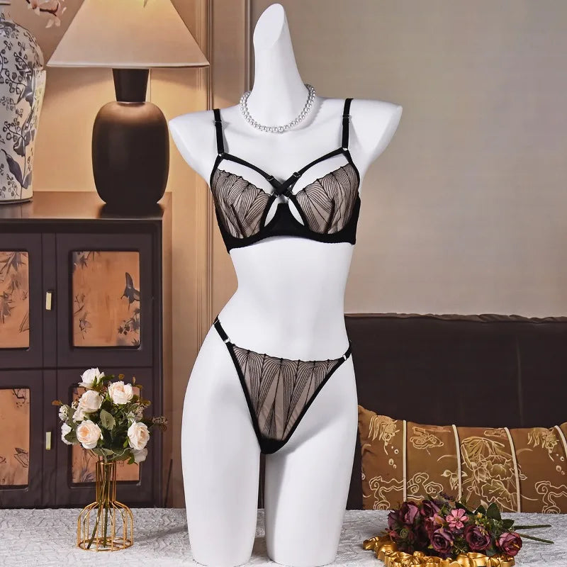 Toucheart Erotic Lingerie Cross-strap Beauty Lace Bra Large Breasts Tolook Smaller and Prevent Sagging Delicateunderwear Set