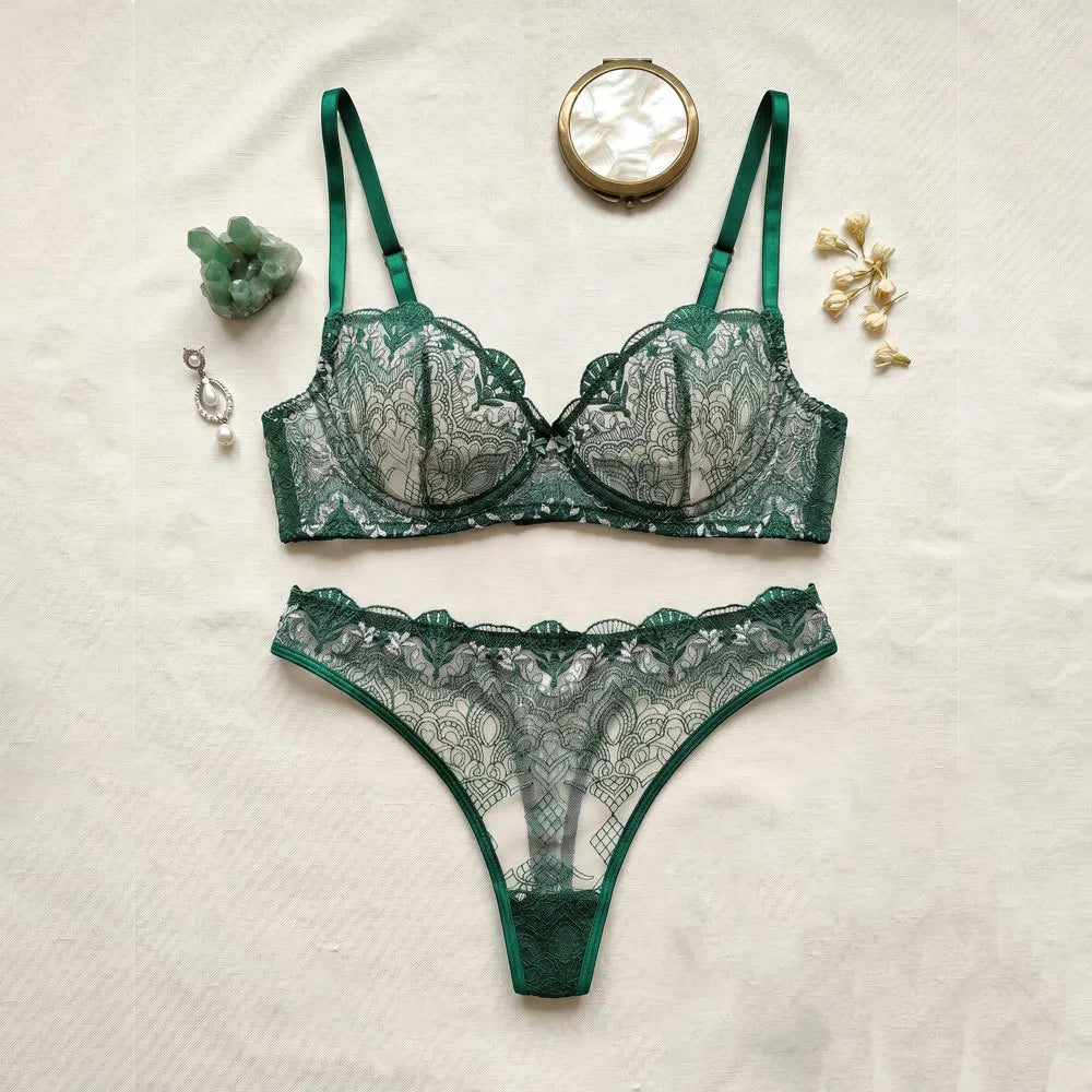 Toucheart Erotic Lingerie Embroidered Small Breasts Push Up To Look Bigger Underwired Sweet Cute Bra Set