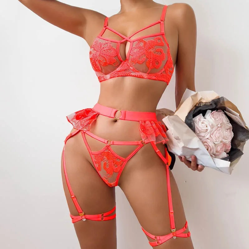 Toucheart Erotic Lingerie Embroidery Floral Ruffle Skirt See-through Backless Premium Underwear
