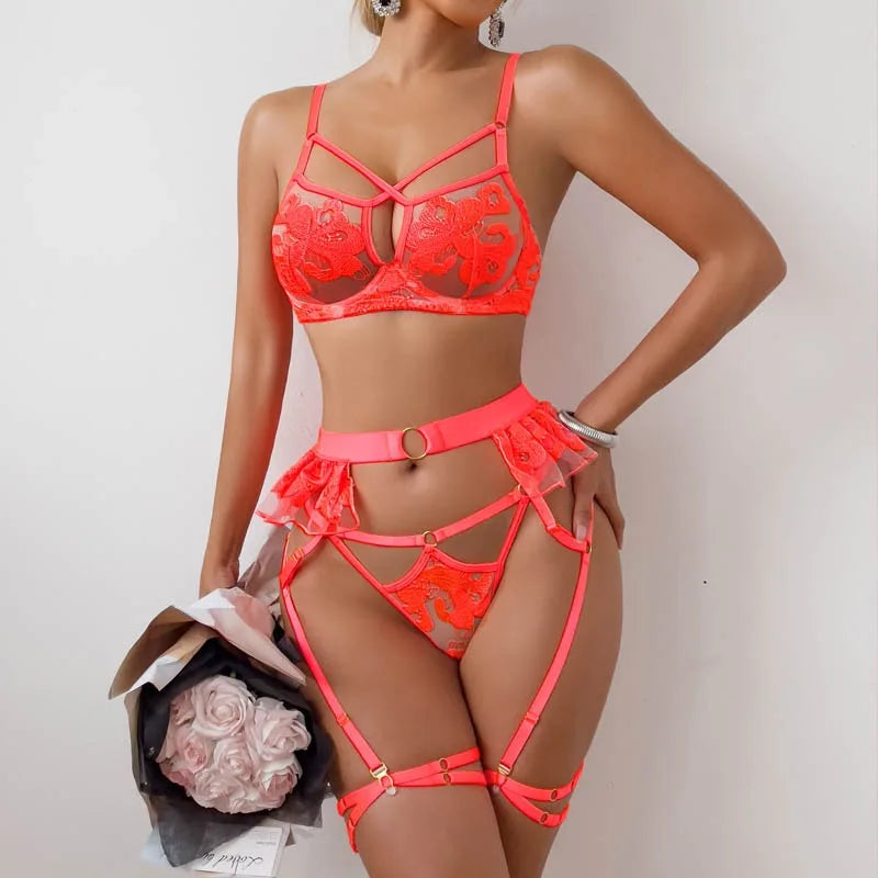 Toucheart Erotic Lingerie Embroidery Floral Ruffle Skirt See-through Backless Premium Underwear