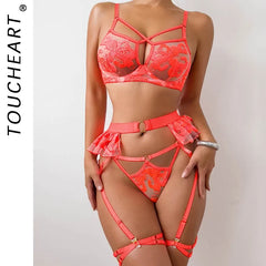 Toucheart Erotic Lingerie Embroidery Floral Ruffle Skirt See-through Backless Premium Underwear