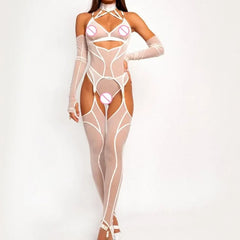 Toucheart Erotic Lingerieable and Comfortable Mesh See-through Bodyshaping Adjustable Underwear Split Five-pieceset