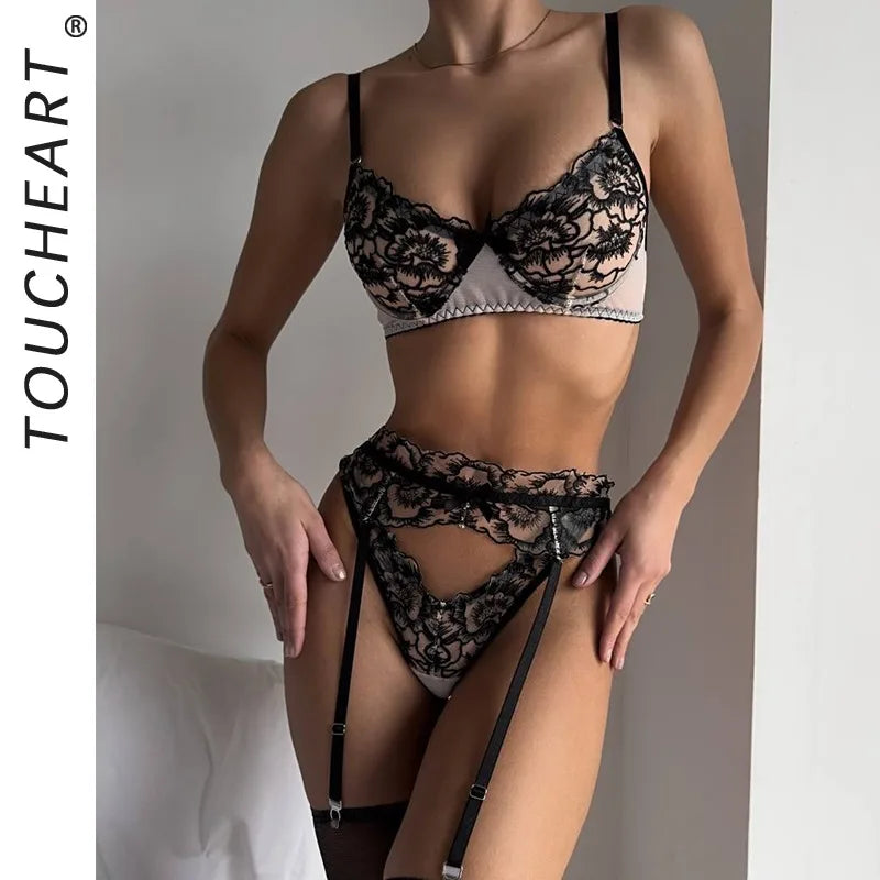 Toucheart Erotic Lingerieable and Comfortable Pure Lust Pajamas Delicate Intimate Push-up Cute Bra Set