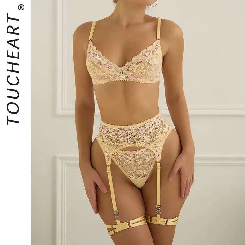 Toucheart Erotic Lingerie French Large Cup See-through Lace French Thin Delicate Underwear Push-up Large Size Bra