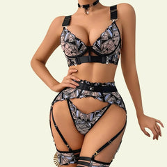 Toucheart Erotic Lingerie French Luxury Embroidered Mesh See-through Stitched Push-up Body-shaping Underwear Split Set
