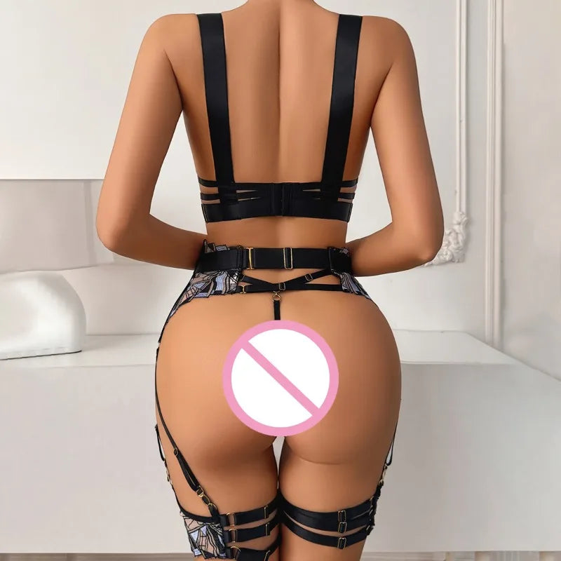 Toucheart Erotic Lingerie French Luxury Embroidered Mesh See-through Stitched Push-up Body-shaping Underwear Split Set