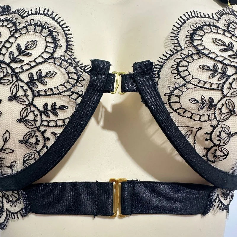 Toucheart Erotic Lingerie Heavy Embroidery Lingerie Set Metal Front Buckle Bodyshaping Intimate Five-piece Suit