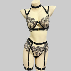Toucheart Erotic Lingerie Heavy Embroidery Lingerie Set Metal Front Buckle Bodyshaping Intimate Five-piece Suit