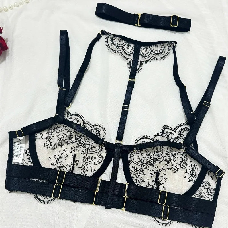 Toucheart Erotic Lingerie Heavy Embroidery Lingerie Set Metal Front Buckle Bodyshaping Intimate Five-piece Suit