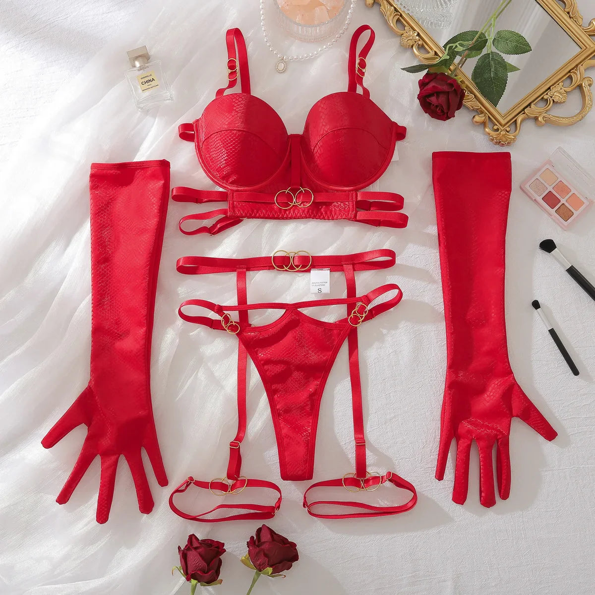 Toucheart Erotic Lingerie Shaping Bra Set Gathering Passionate Luxurious Intimate Underwear Four-piece Set