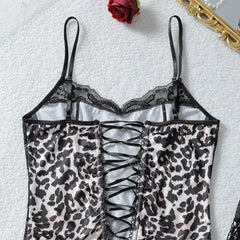 Toucheart Erotic Lingerie Girl Leopard Print Suspender See-through Lace Waist Shaping Luxurious Underwear Split Set