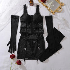 Toucheart Erotic Lingerietie Stitching Butt-covering Short Skirt Body-shaping Garter Belt Underwearsplit Set Withgloves