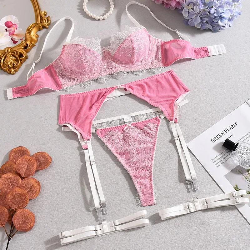 Toucheart Erotic Lingerie Lace Contrastcolor Fishbone Girdle Plunge Luxurious  Underwear Set