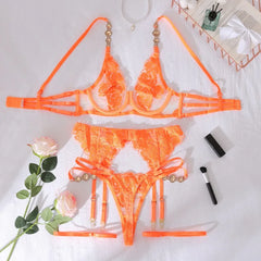 Toucheart Erotic Lingerie Lace Embroidery See-through Meshpure Desire Intimate Corset Garter Set