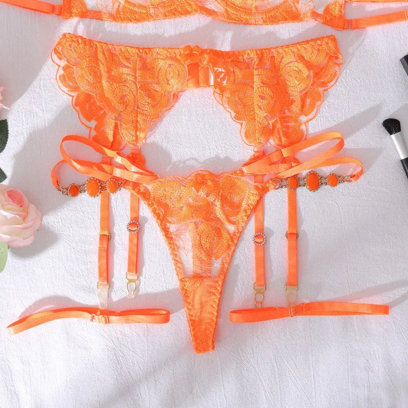 Toucheart Erotic Lingerie Lace Embroidery See-through Meshpure Desire Intimate Corset Garter Set