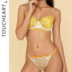 Toucheart Erotic Lingerie Lace Floral Satin Pure Lust Thong UnderwiredDelicate Intimate Bodyshaping Bra Set
