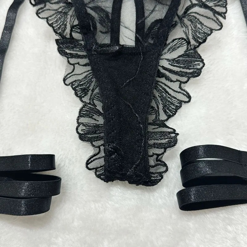 Toucheart Erotic Lingerie Lace Backless Comfortable Bra Set Underwear Panties Garter Belt Five-piece Set