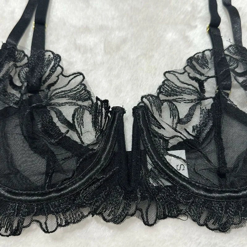 Toucheart Erotic Lingerie Lace Backless Comfortable Bra Set Underwear Panties Garter Belt Five-piece Set