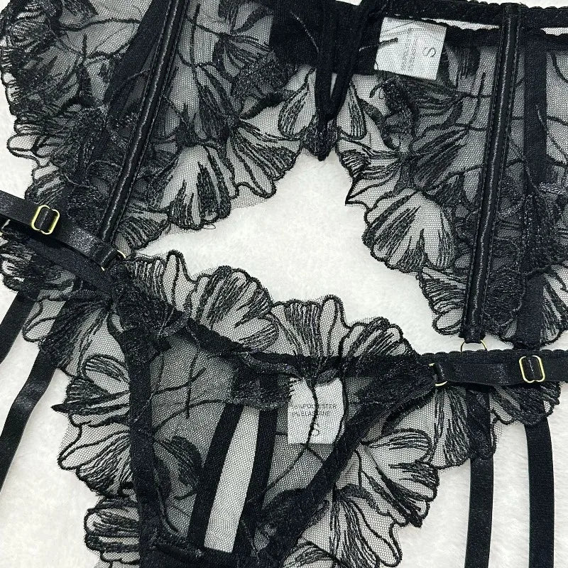 Toucheart Erotic Lingerie Lace Backless Comfortable Bra Set Underwear Panties Garter Belt Five-piece Set