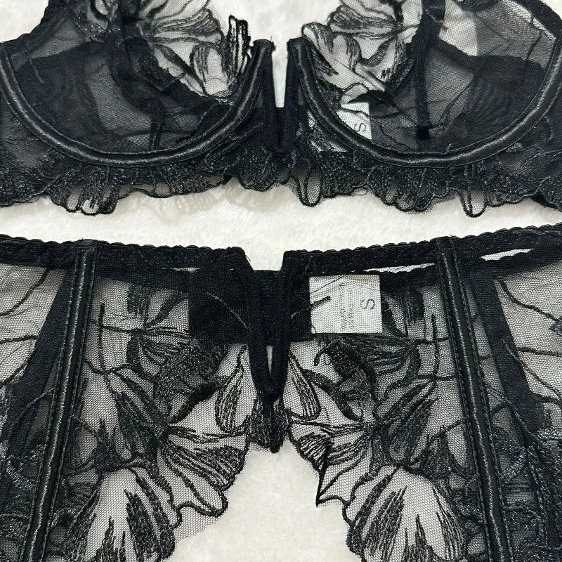 Toucheart Erotic Lingerie Lace Backless Comfortable Bra Set Underwear Panties Garter Belt Five-piece Set