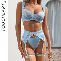 Toucheart Erotic Lingerie Lace See-through Plunge Pure Desire Elegant Underwear Set