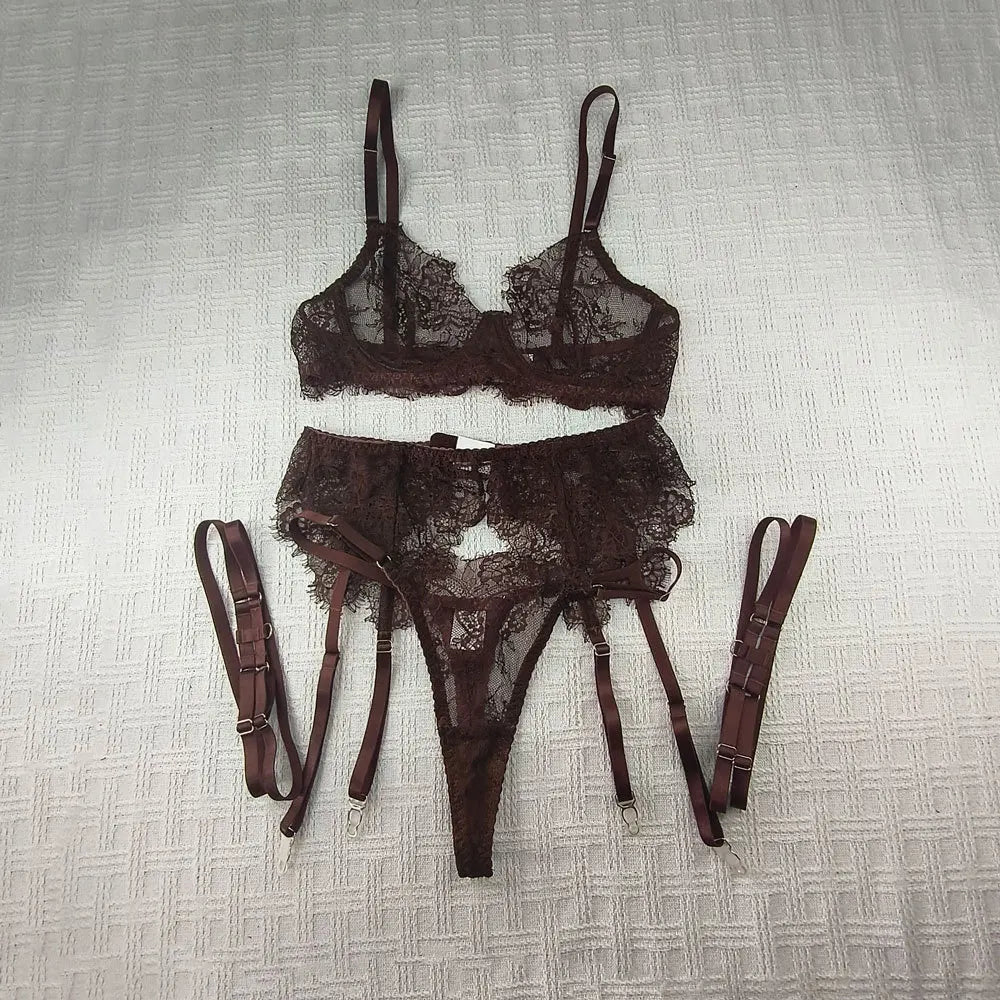 Toucheart Erotic Lingerie Lace See-through Backless Body Shaping GatherDelicate Intimate Bra Set