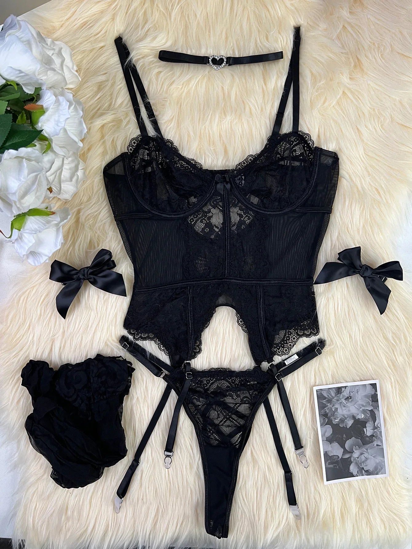 Toucheart Erotic Lingerie Lace See-through Body Shaping Pure Desire Flirt Private Underwear Set