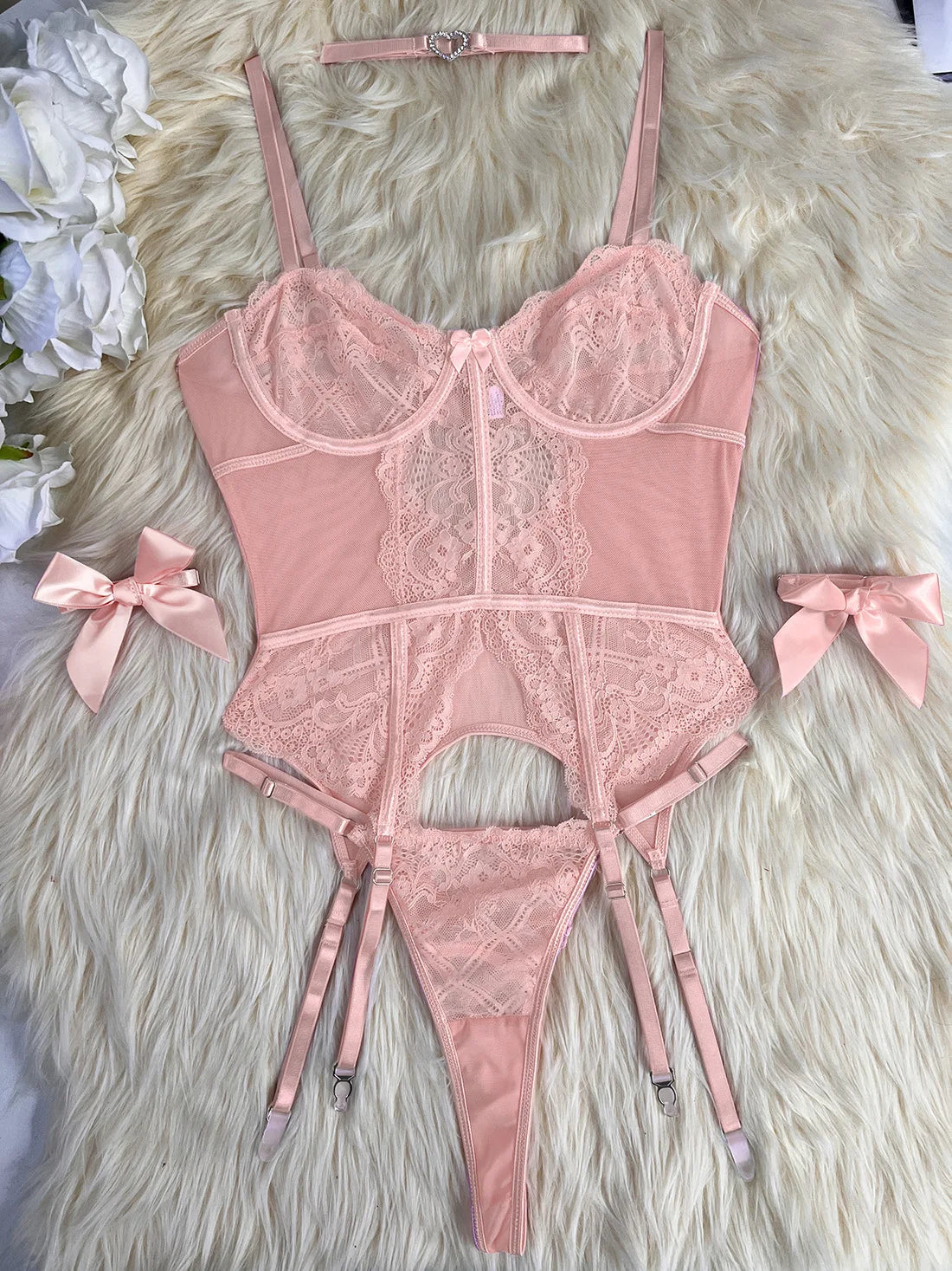 Toucheart Erotic Lingerie Lace See-through Body Shaping Pure Desire Flirt Private Underwear Set
