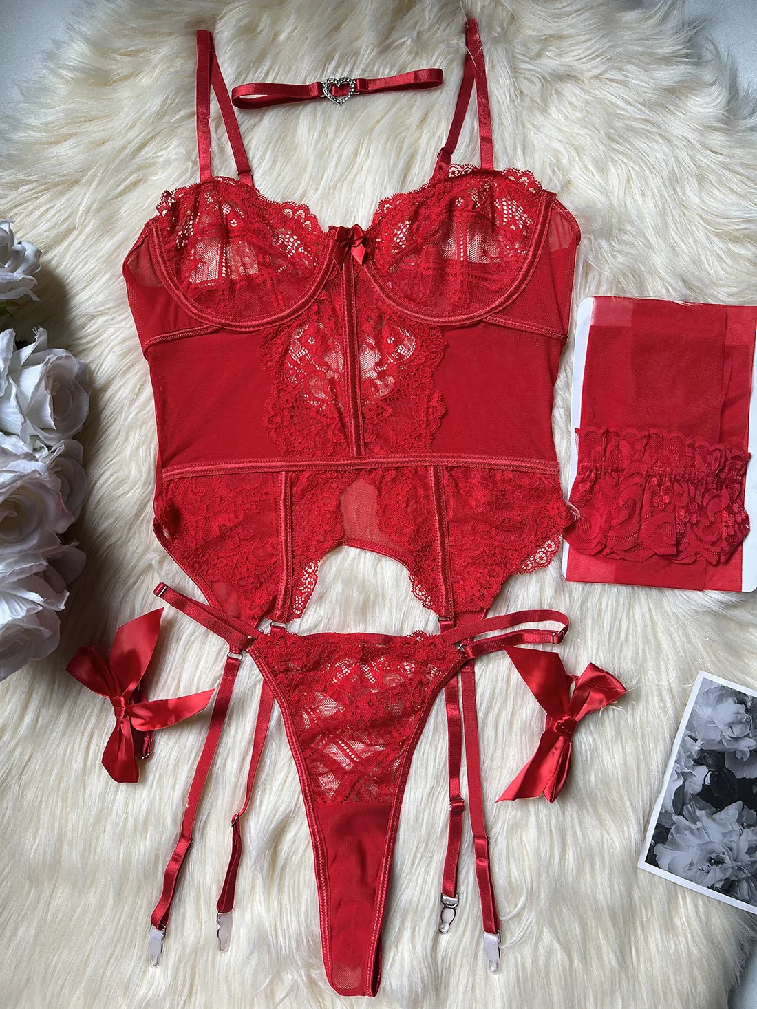 Toucheart Erotic Lingerie Lace See-through Body Shaping Pure Desire Flirt Private Underwear Set