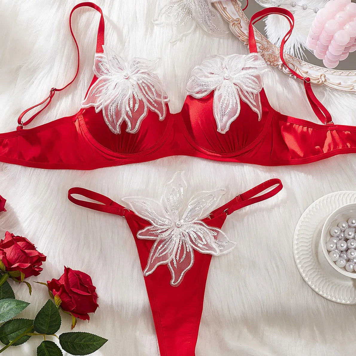 Toucheart Erotic Lingerie Mesh Sweet Embroidered See-through Delicate Cute Elegant Intimate Intimate Bra Set